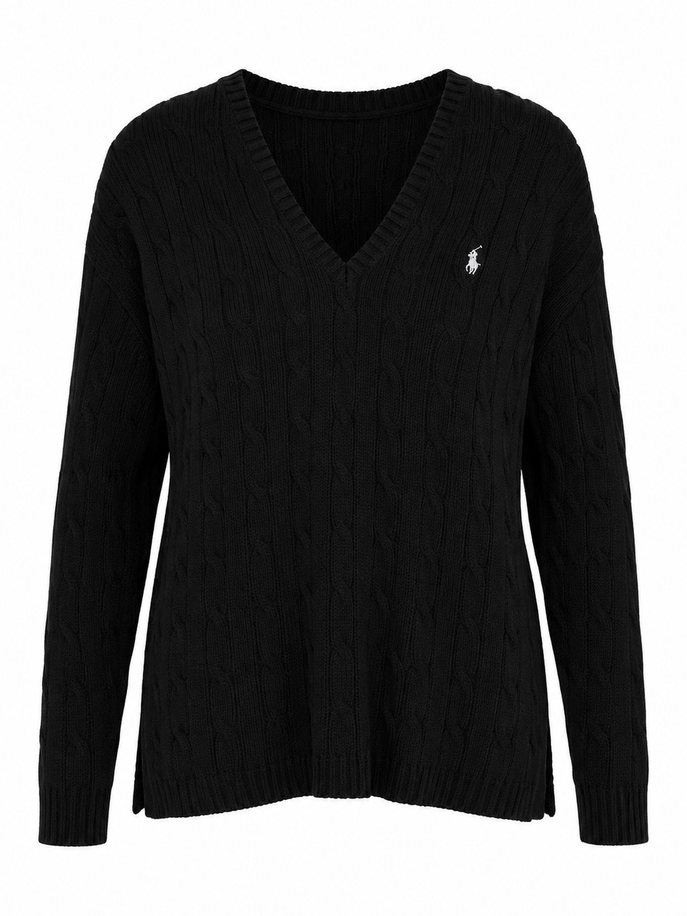 Ralph Lauren Black Cable-knit  Sweater cotton with Polo Pony